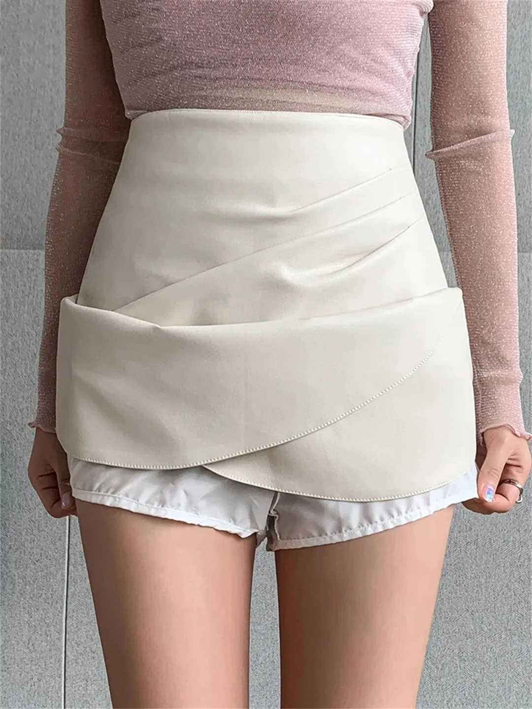 Pulcykp Pleated Skirts Women High Waist Mini Skirts A-Line Casual Skirts Shorts Sexy Skirt