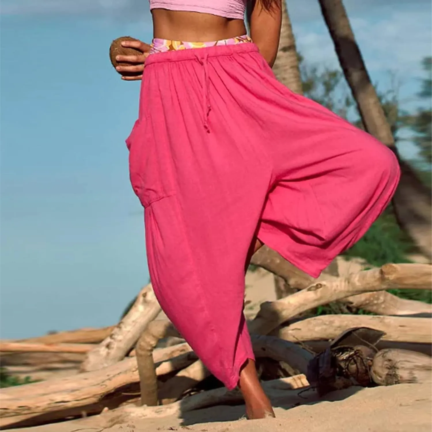 Quinn Pants for Women Plus Size Wide Leg Linen Pants with Pockets Summer Baggy Hippie Harem Pants Boho Beach Pants