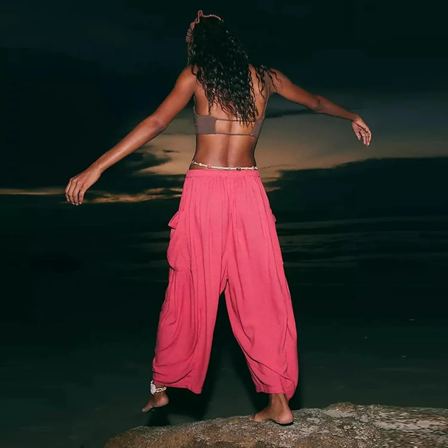 Quinn Pants for Women Plus Size Wide Leg Linen Pants with Pockets Summer Baggy Hippie Harem Pants Boho Beach Pants
