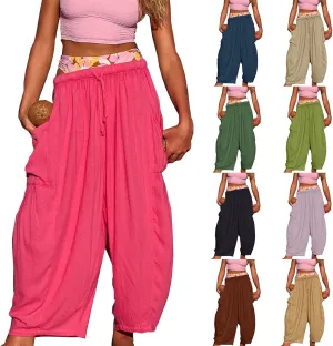 Quinn Pants for Women Plus Size Wide Leg Linen Pants with Pockets Summer Baggy Hippie Harem Pants Boho Beach Pants