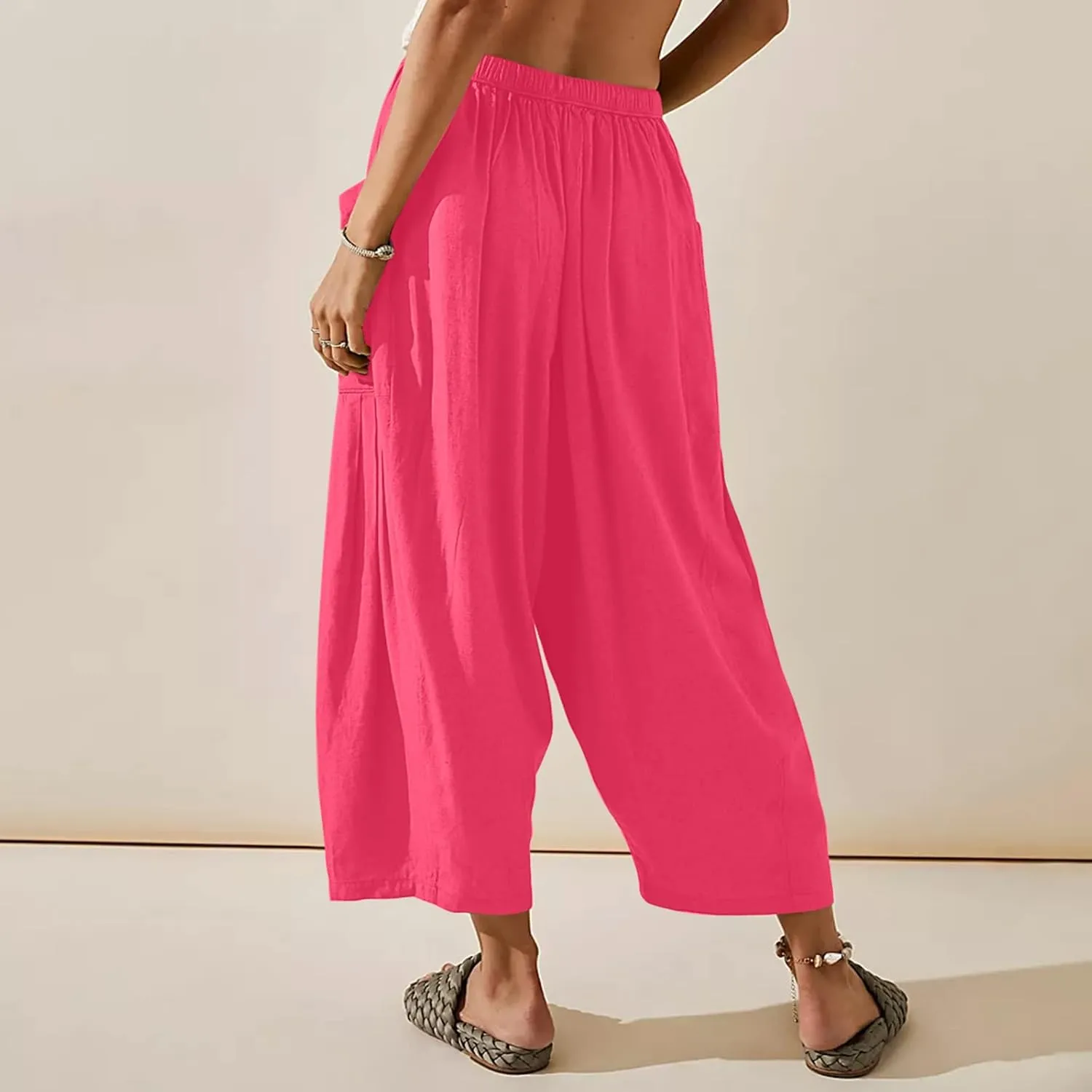 Quinn Pants for Women Plus Size Wide Leg Linen Pants with Pockets Summer Baggy Hippie Harem Pants Boho Beach Pants