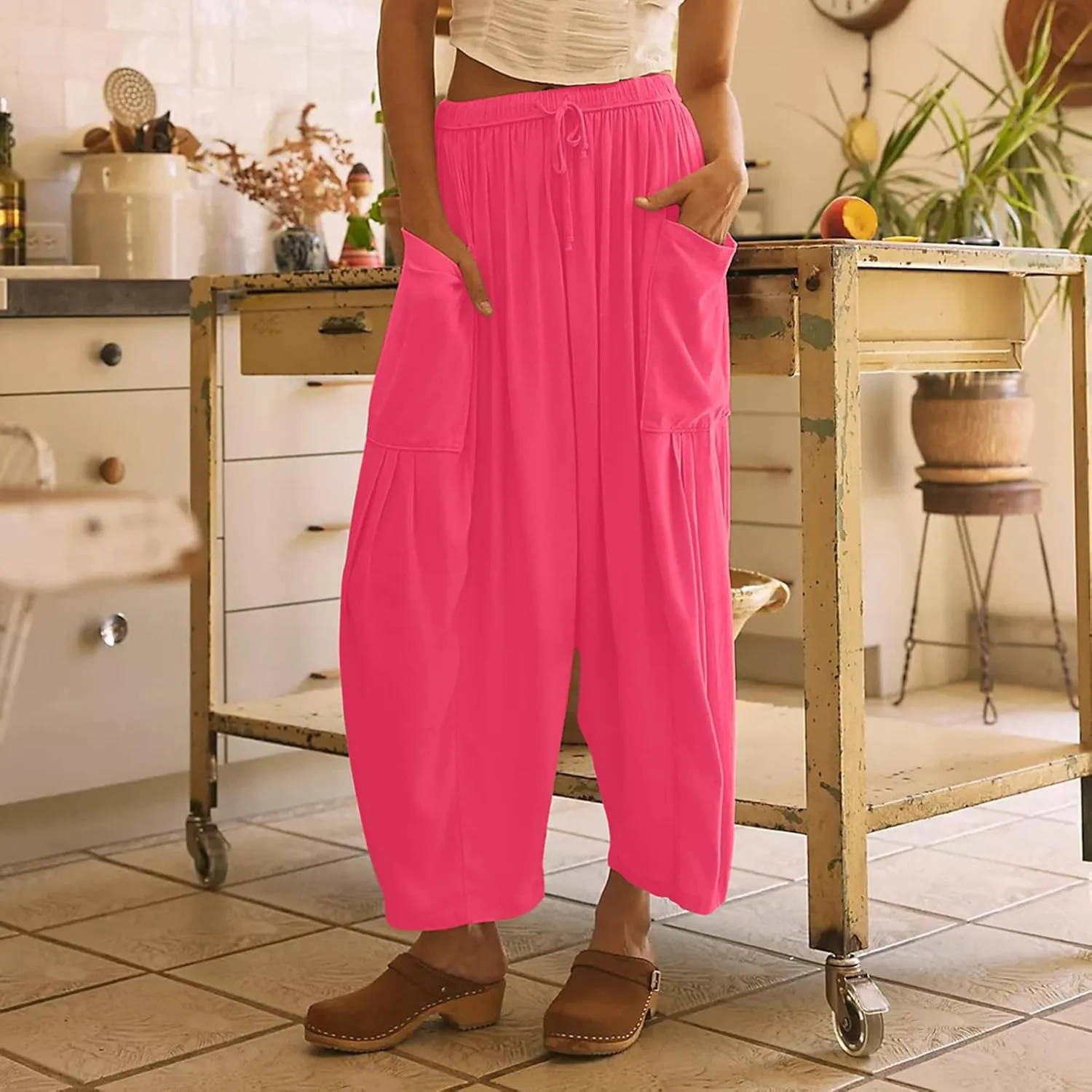 Quinn Pants for Women Plus Size Wide Leg Linen Pants with Pockets Summer Baggy Hippie Harem Pants Boho Beach Pants