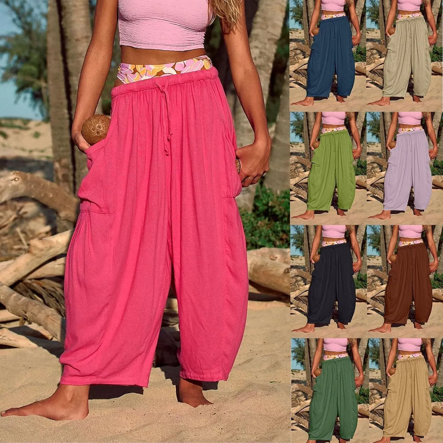 Quinn Pants for Women Plus Size Wide Leg Linen Pants with Pockets Summer Baggy Hippie Harem Pants Boho Beach Pants