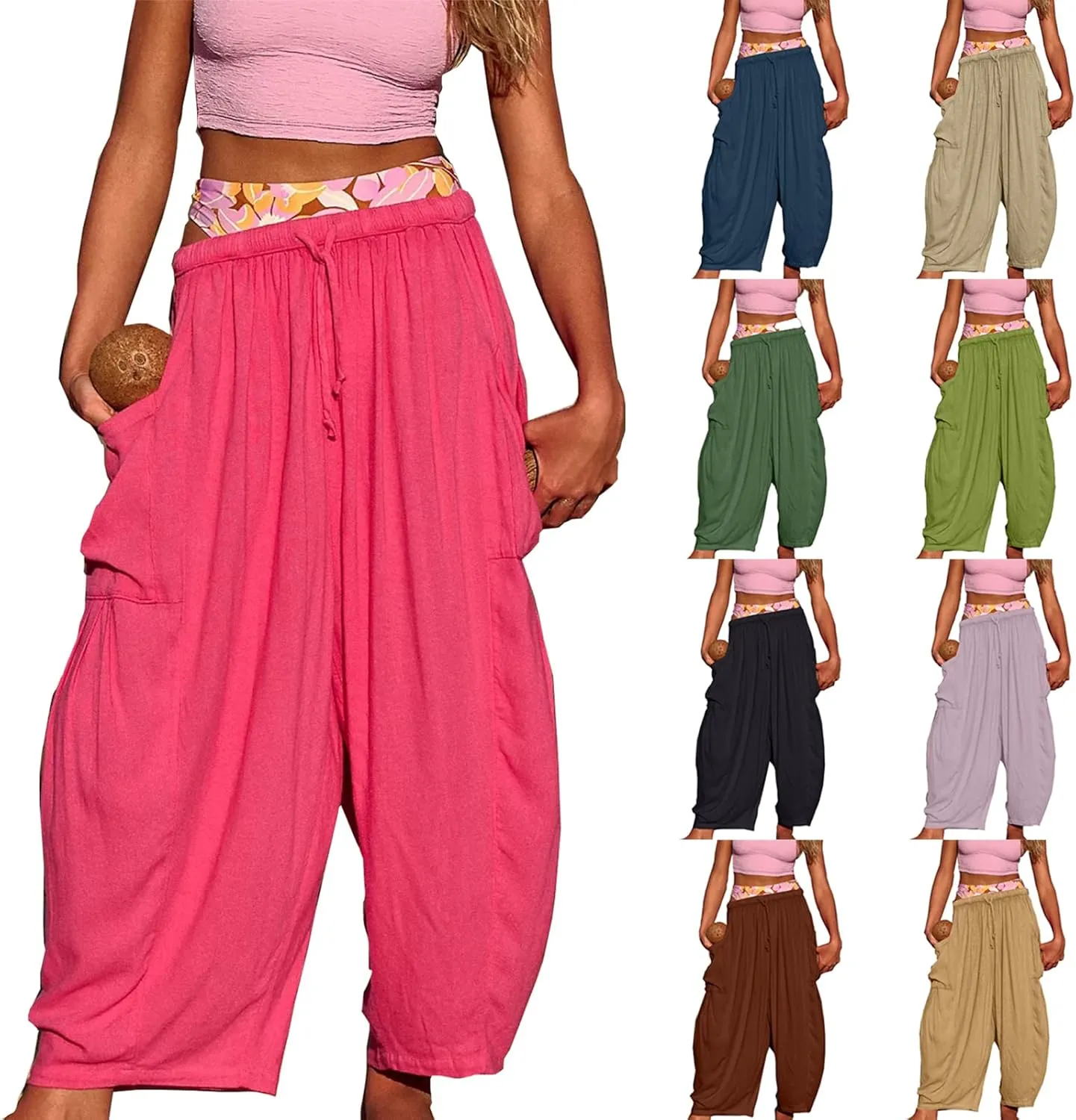 Quinn Pants for Women Plus Size Wide Leg Linen Pants with Pockets Summer Baggy Hippie Harem Pants Boho Beach Pants