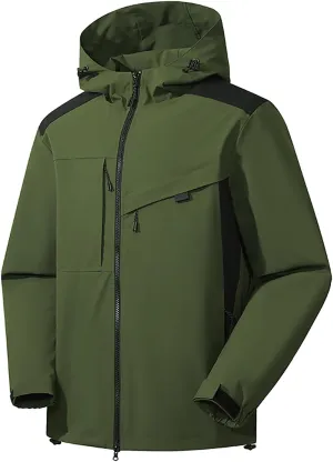 Rain Jacket Waterproof Long Sleeve Zip up Lightweight Hooded Windbreaker Anorak Travel Hiking Outdoor Coats w Pockets