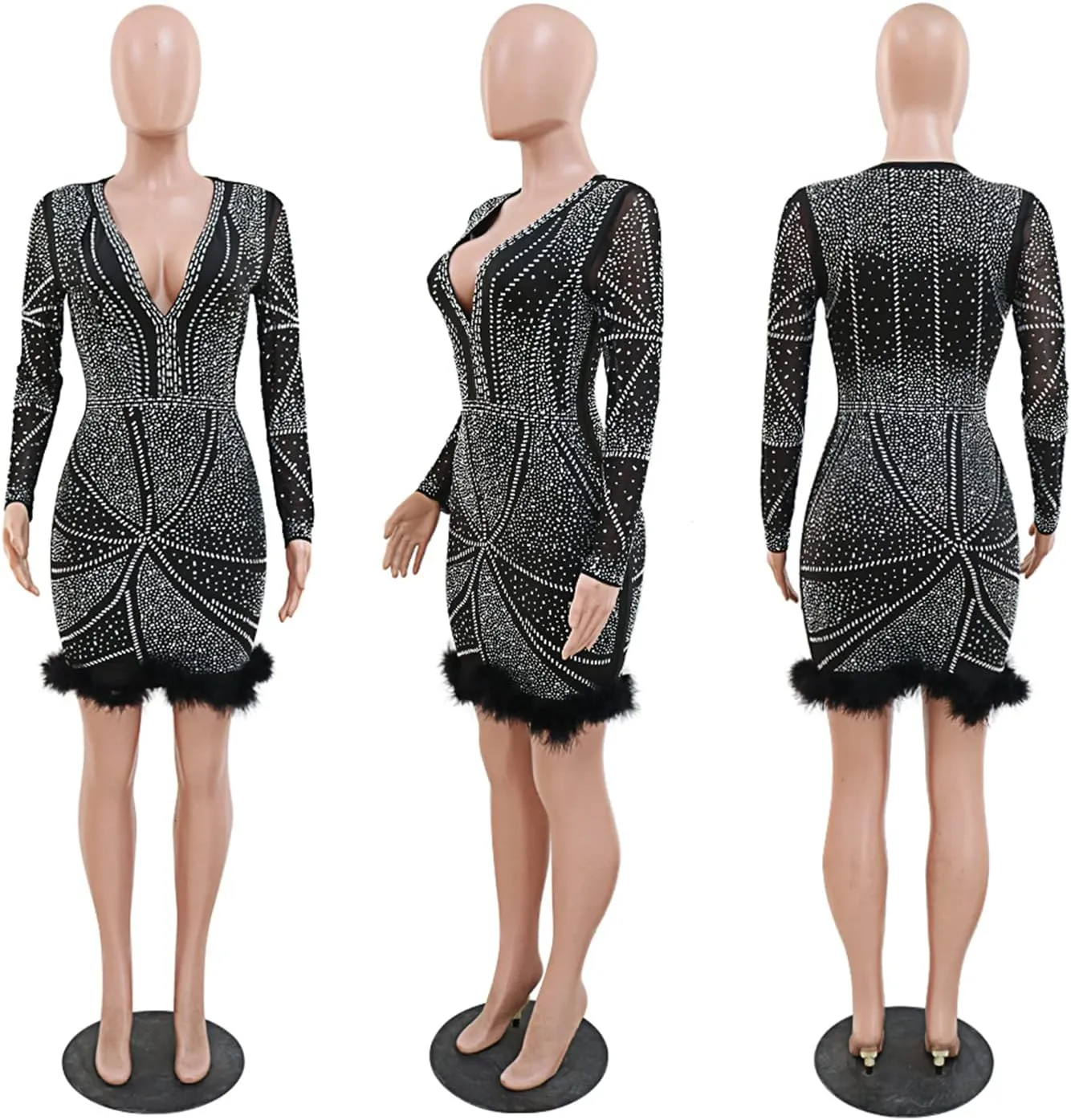 Ranfare Women Sexy Mini Bodycon Dress Turtleneck Party Dresses Clubwear mesh Dress