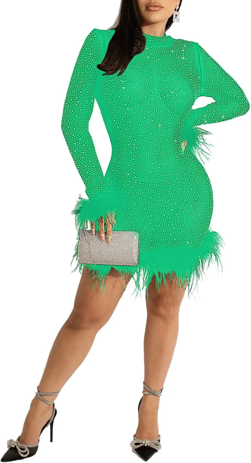 Ranfare Women Sexy Mini Bodycon Dress Turtleneck Party Dresses Clubwear mesh Dress