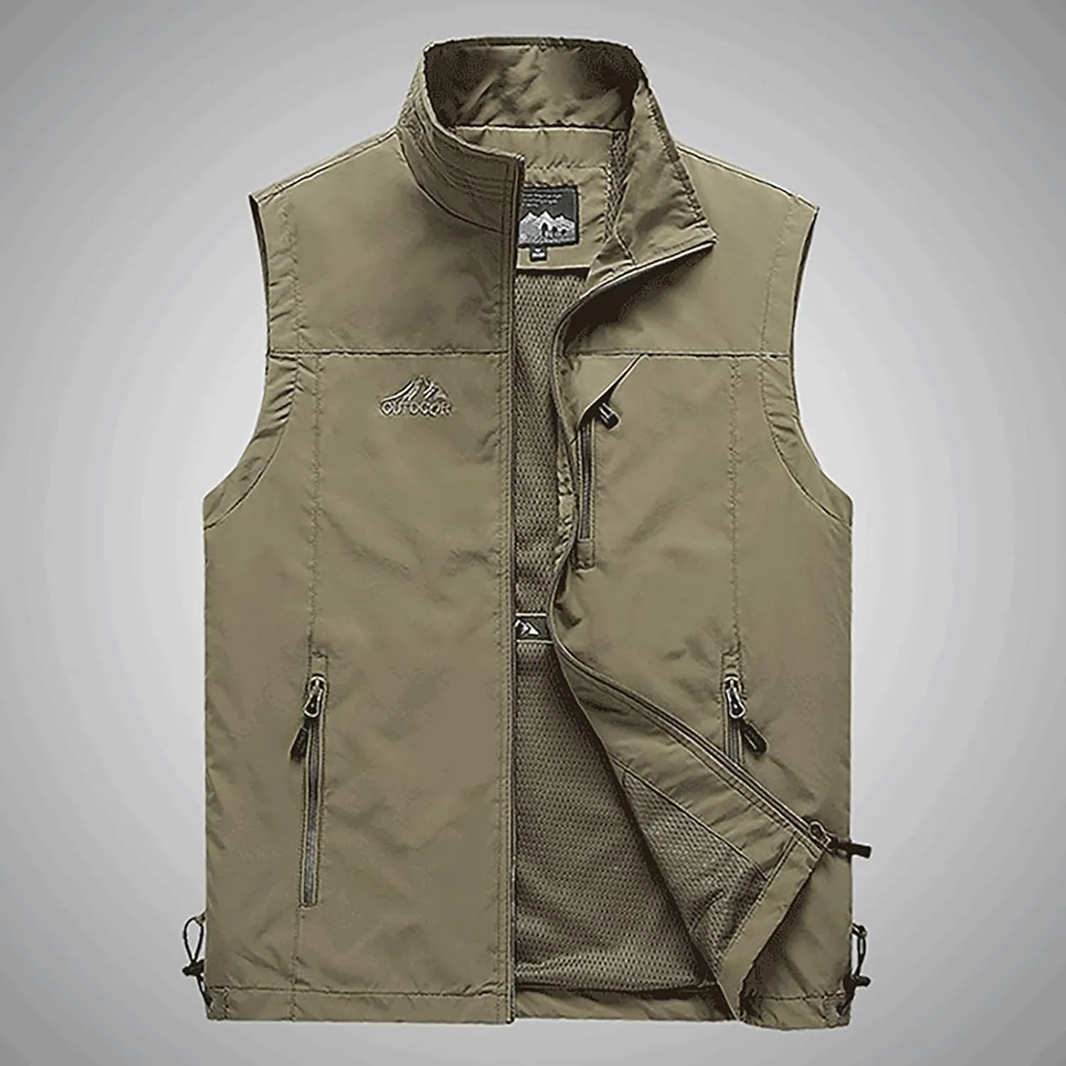 RTRDE Men's Outdoor Casual Full Zip Stand Collar Fishing Work Safari Travel Vest Sleeveless Jacket Hiking Coat, XL-4XL