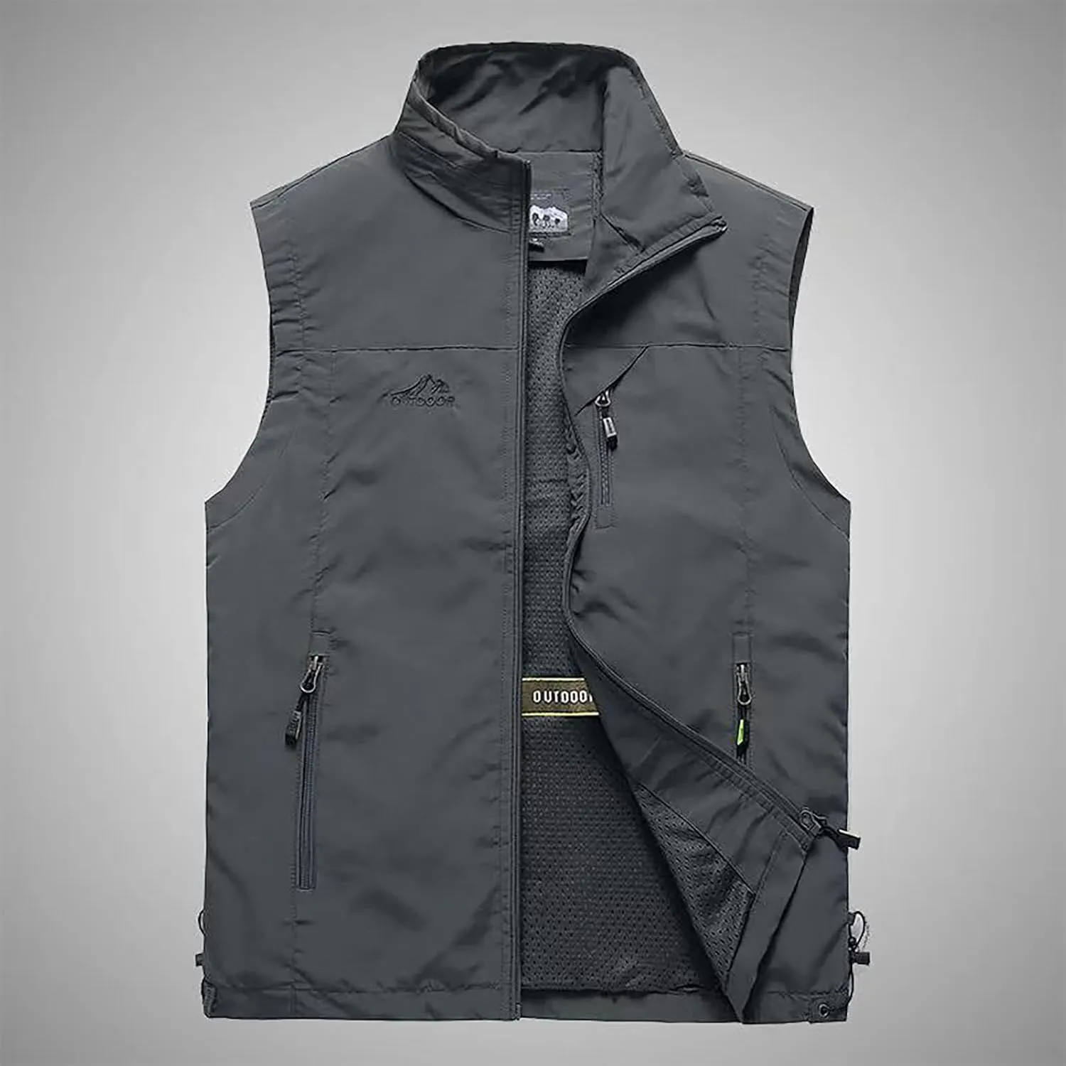 RTRDE Men's Outdoor Casual Full Zip Stand Collar Fishing Work Safari Travel Vest Sleeveless Jacket Hiking Coat, XL-4XL