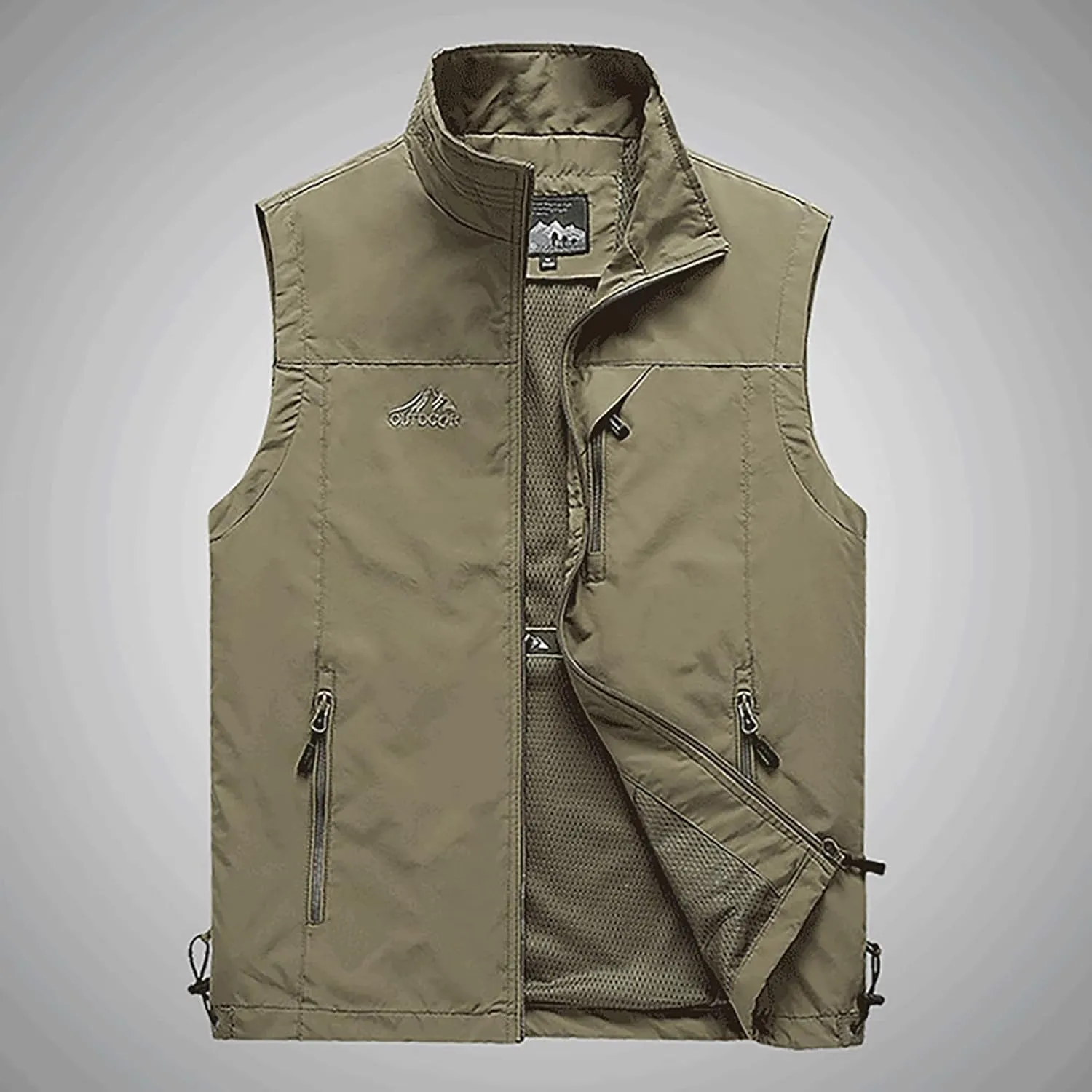 RTRDE Men's Outdoor Casual Full Zip Stand Collar Fishing Work Safari Travel Vest Sleeveless Jacket Hiking Coat, XL-4XL
