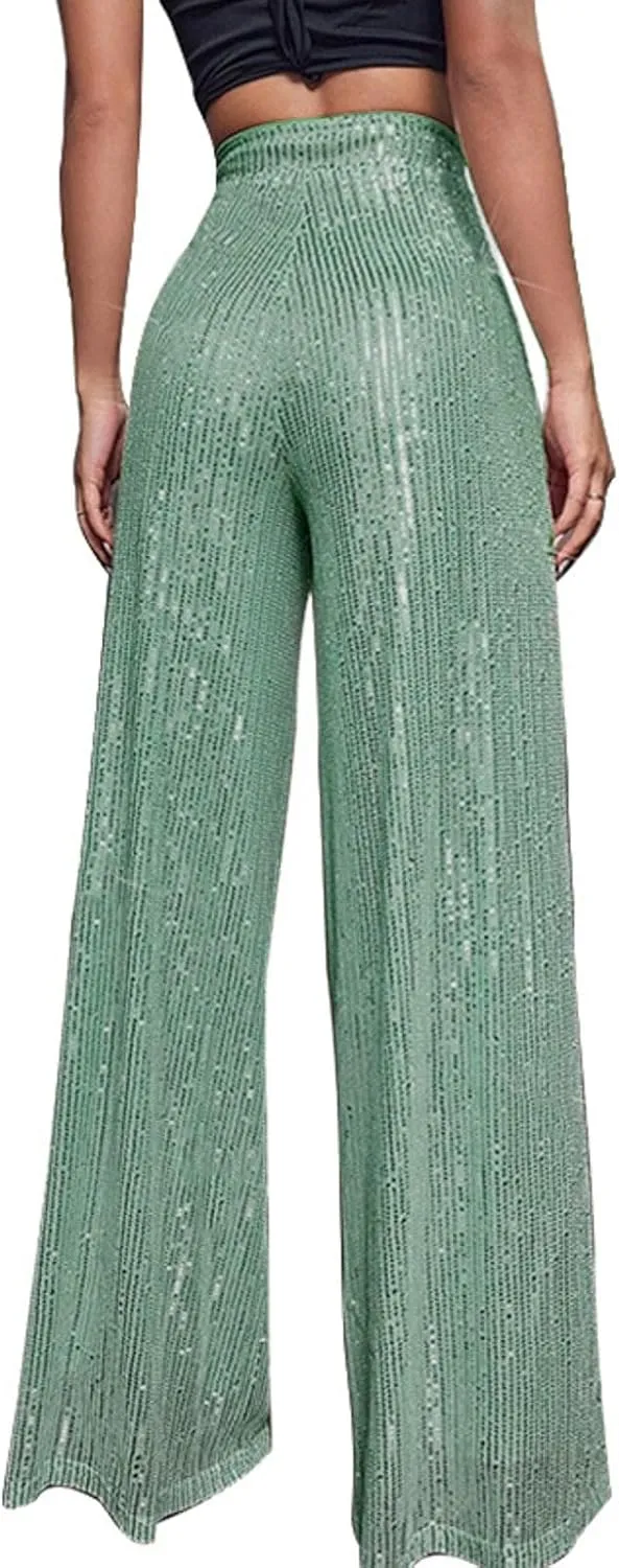 sdbrld Sequin Pants Women Straight Leg Glitter Sequin Pants Sparkly Loose Trousers Shiny Dance Bling Party Clubwear Pants