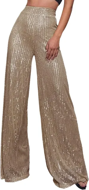 sdbrld Sequin Pants Women Straight Leg Glitter Sequin Pants Sparkly Loose Trousers Shiny Dance Bling Party Clubwear Pants