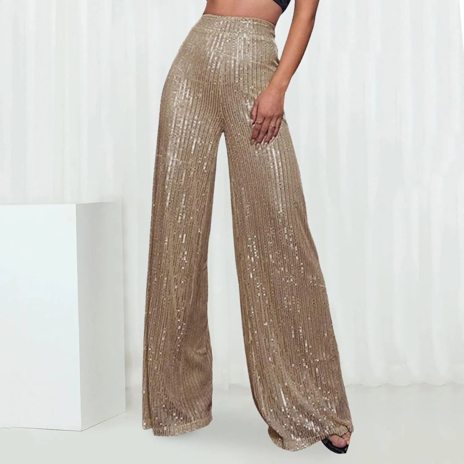 sdbrld Sequin Pants Women Straight Leg Glitter Sequin Pants Sparkly Loose Trousers Shiny Dance Bling Party Clubwear Pants