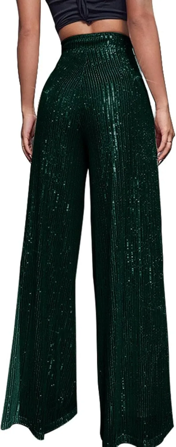 sdbrld Sequin Pants Women Straight Leg Glitter Sequin Pants Sparkly Loose Trousers Shiny Dance Bling Party Clubwear Pants