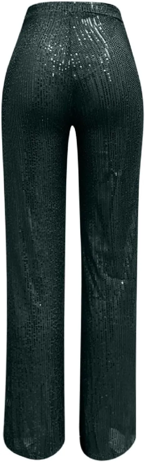 sdbrld Sequin Pants Women Straight Leg Glitter Sequin Pants Sparkly Loose Trousers Shiny Dance Bling Party Clubwear Pants