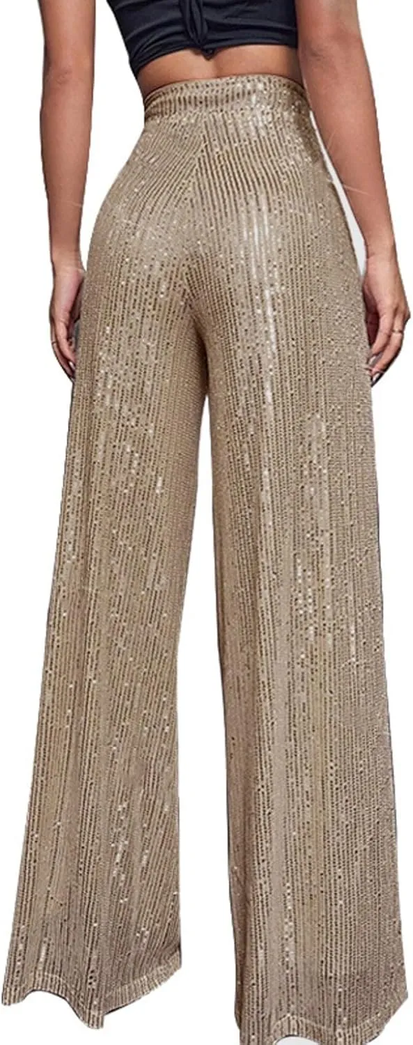 sdbrld Sequin Pants Women Straight Leg Glitter Sequin Pants Sparkly Loose Trousers Shiny Dance Bling Party Clubwear Pants