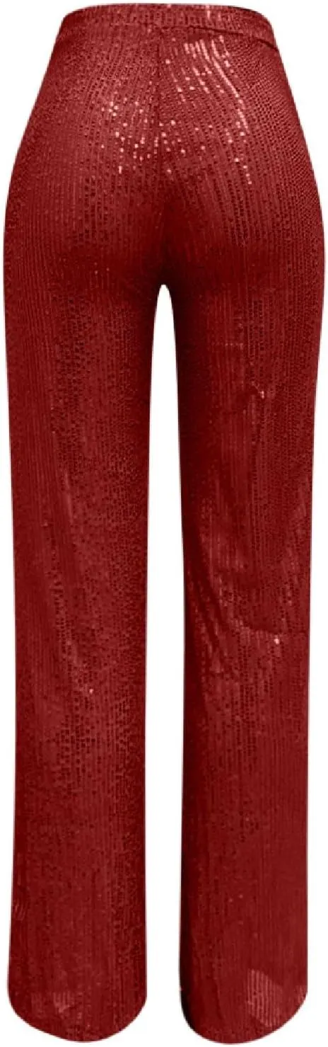 sdbrld Sequin Pants Women Straight Leg Glitter Sequin Pants Sparkly Loose Trousers Shiny Dance Bling Party Clubwear Pants