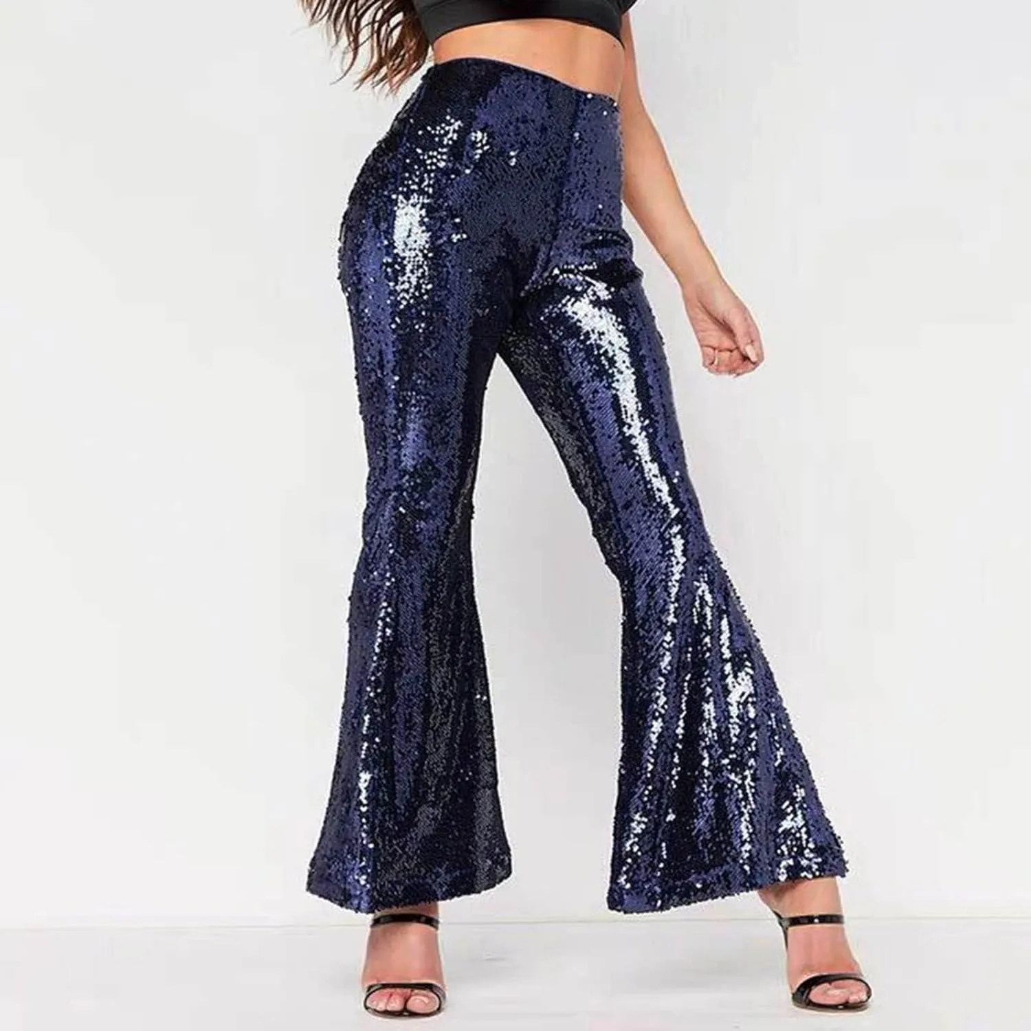 sdbrld Sequin Pants Women Straight Leg Glitter Sequin Pants Sparkly Loose Trousers Shiny Dance Bling Party Clubwear Pants