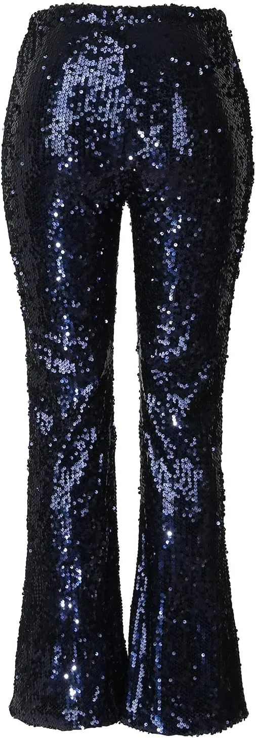 sdbrld Sequin Pants Women Straight Leg Glitter Sequin Pants Sparkly Loose Trousers Shiny Dance Bling Party Clubwear Pants