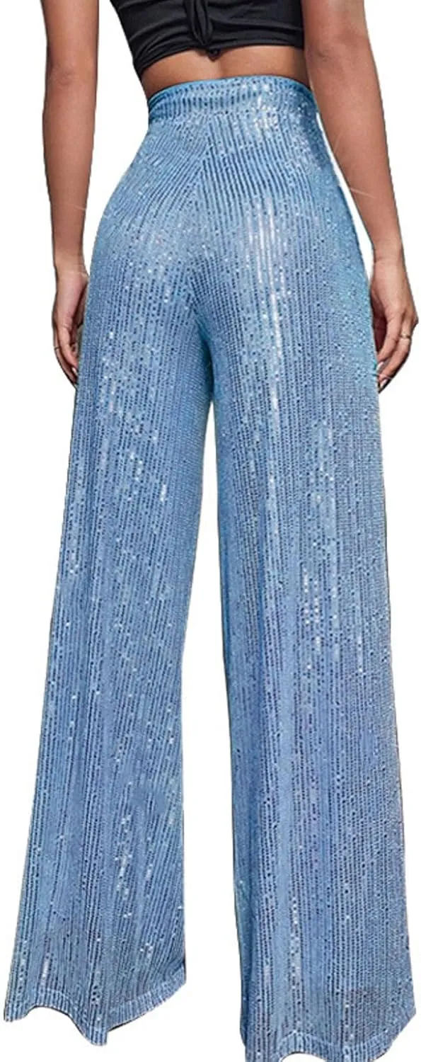 sdbrld Sequin Pants Women Straight Leg Glitter Sequin Pants Sparkly Loose Trousers Shiny Dance Bling Party Clubwear Pants