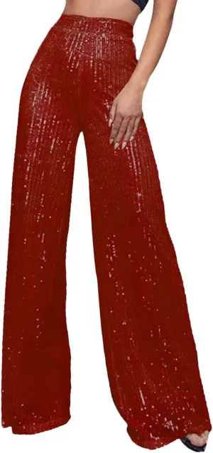 sdbrld Sequin Pants Women Straight Leg Glitter Sequin Pants Sparkly Loose Trousers Shiny Dance Bling Party Clubwear Pants