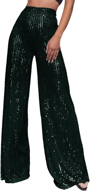 sdbrld Sequin Pants Women Straight Leg Glitter Sequin Pants Sparkly Loose Trousers Shiny Dance Bling Party Clubwear Pants