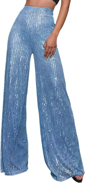 sdbrld Sequin Pants Women Straight Leg Glitter Sequin Pants Sparkly Loose Trousers Shiny Dance Bling Party Clubwear Pants