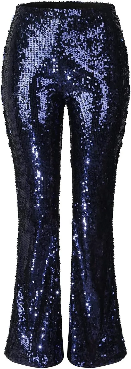 sdbrld Sequin Pants Women Straight Leg Glitter Sequin Pants Sparkly Loose Trousers Shiny Dance Bling Party Clubwear Pants