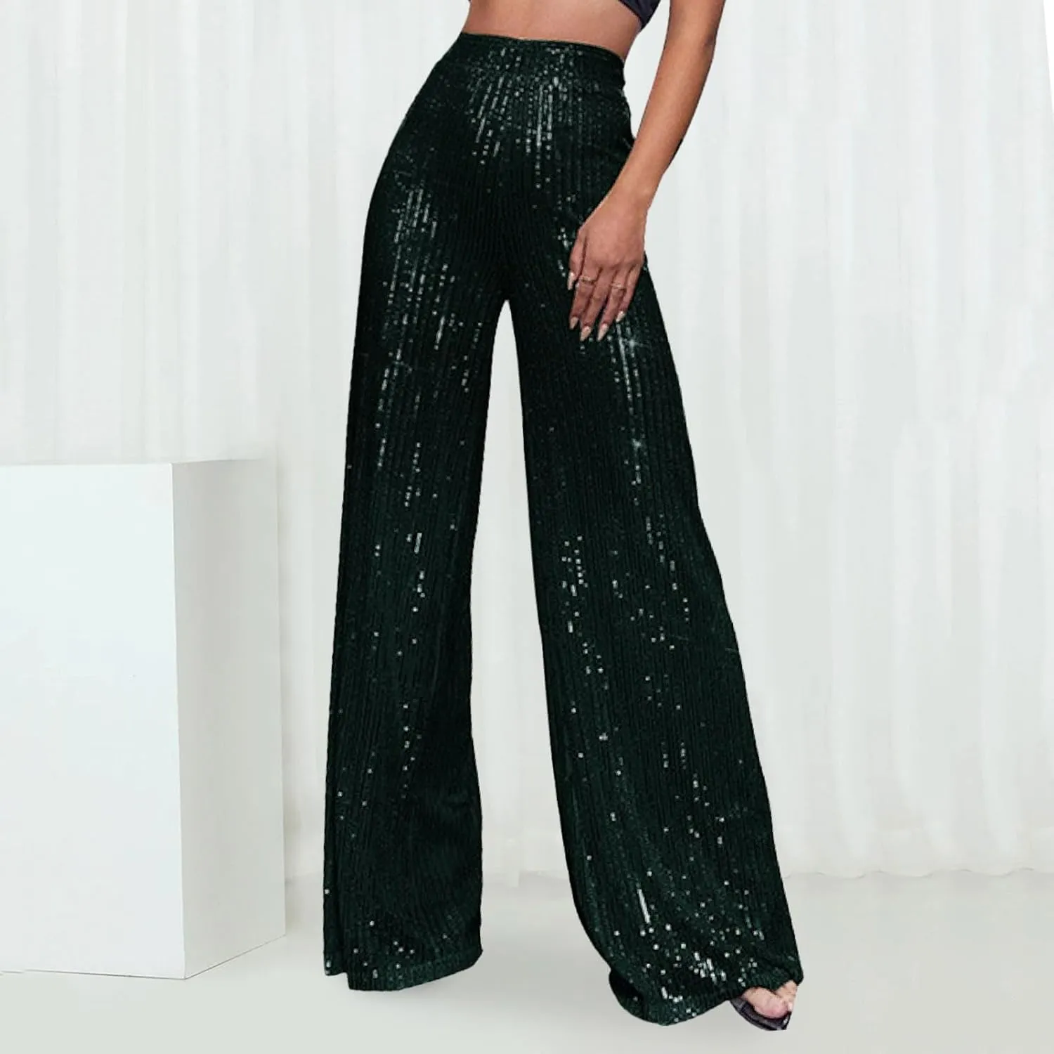 sdbrld Sequin Pants Women Straight Leg Glitter Sequin Pants Sparkly Loose Trousers Shiny Dance Bling Party Clubwear Pants