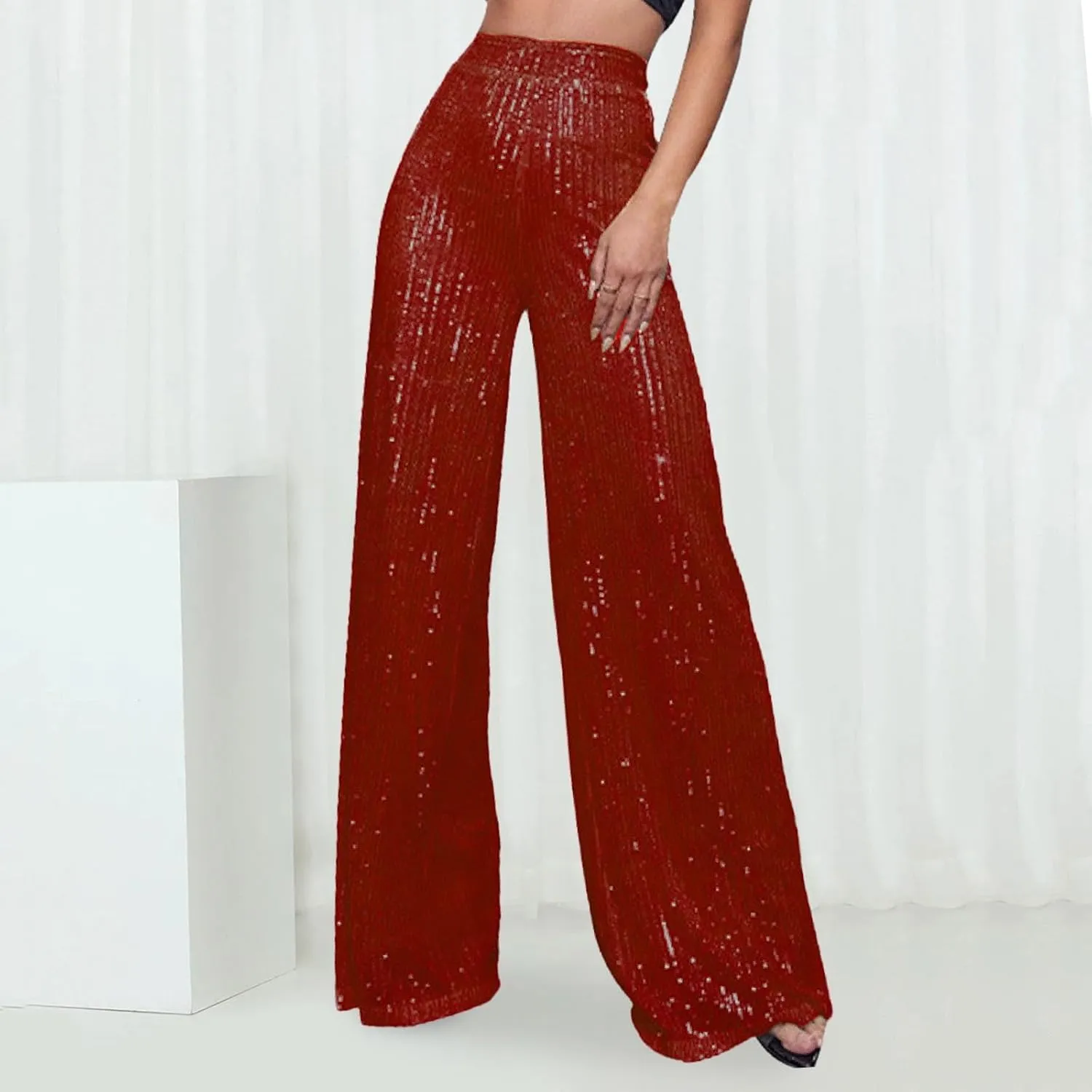 sdbrld Sequin Pants Women Straight Leg Glitter Sequin Pants Sparkly Loose Trousers Shiny Dance Bling Party Clubwear Pants