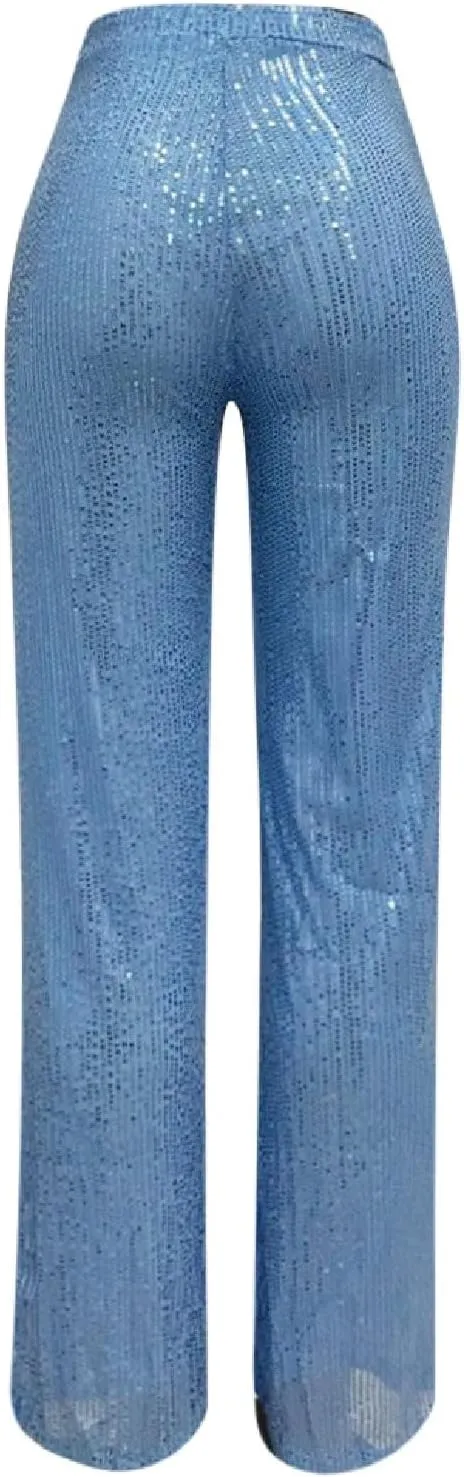 sdbrld Sequin Pants Women Straight Leg Glitter Sequin Pants Sparkly Loose Trousers Shiny Dance Bling Party Clubwear Pants