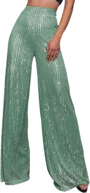sdbrld Sequin Pants Women Straight Leg Glitter Sequin Pants Sparkly Loose Trousers Shiny Dance Bling Party Clubwear Pants