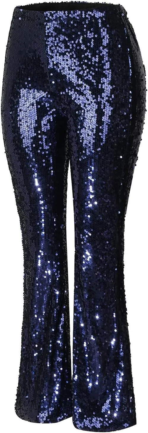 sdbrld Sequin Pants Women Straight Leg Glitter Sequin Pants Sparkly Loose Trousers Shiny Dance Bling Party Clubwear Pants