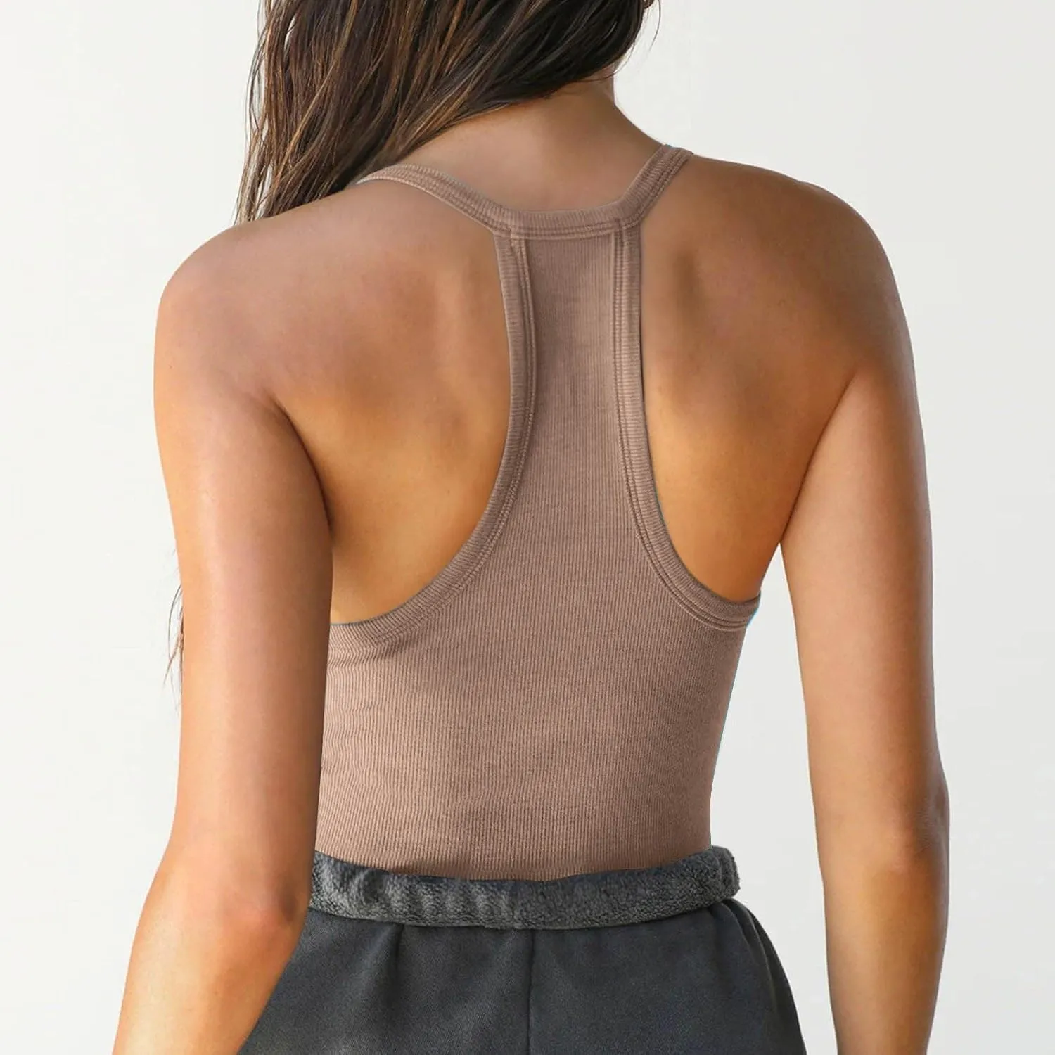 Sexy Deep V Neck Ribbed Cami Tops for Women Summer Racer Back Yoga Workout Tanks Casual Slim Sleeveless Y2K Camisole
