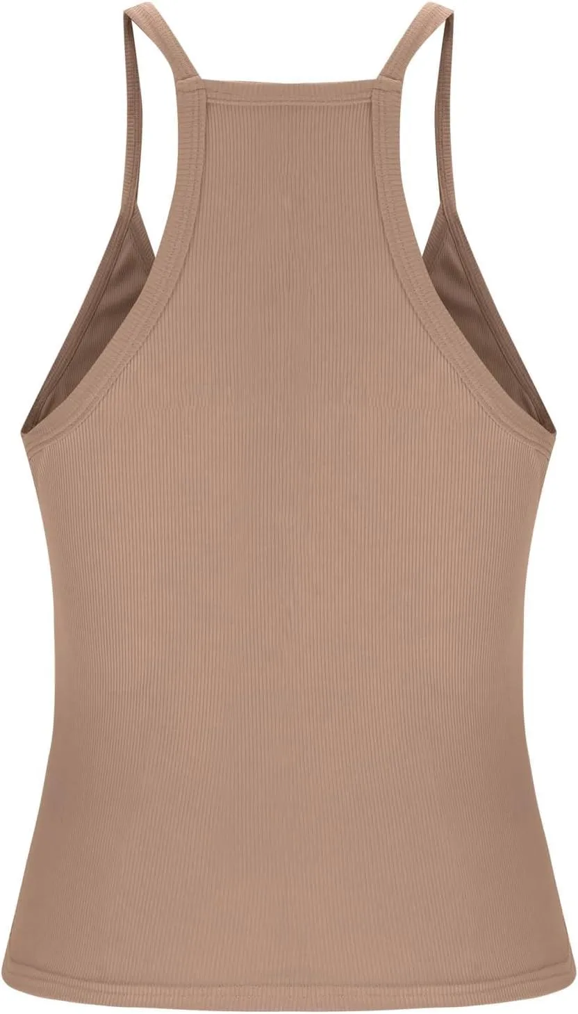 Sexy Deep V Neck Ribbed Cami Tops for Women Summer Racer Back Yoga Workout Tanks Casual Slim Sleeveless Y2K Camisole
