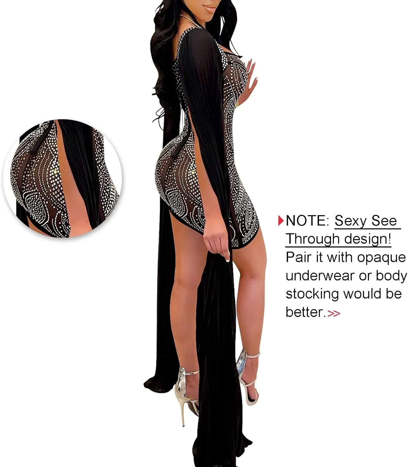 Sexy Rhinestone Dress for Women Spaghetti Straps Backless Hot Drilling Night Club Sleeveless Mesh Short Clubwear