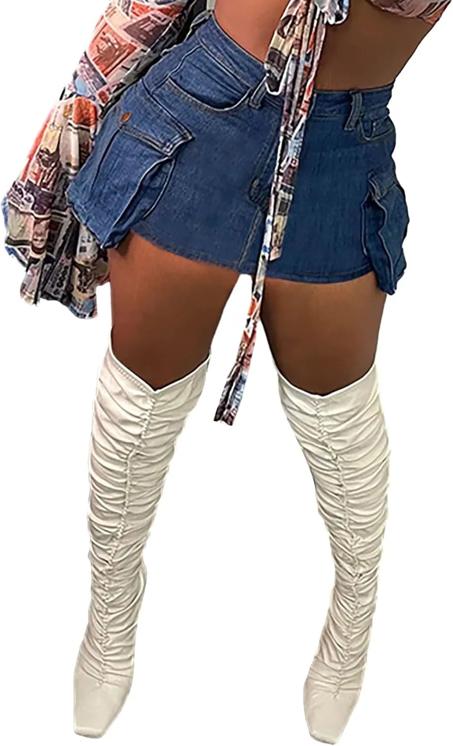 SHINFY Women's Mini Skirt Skorts High Waisted Y2K Pleated Skirts Denim Skort Jeans Shorts