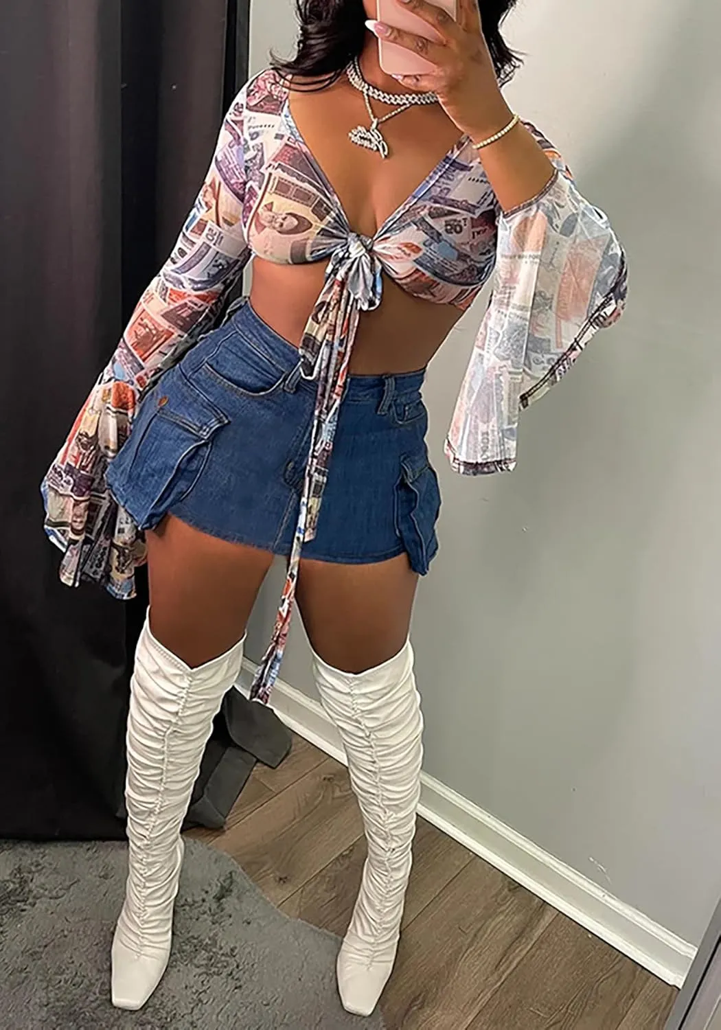 SHINFY Women's Mini Skirt Skorts High Waisted Y2K Pleated Skirts Denim Skort Jeans Shorts