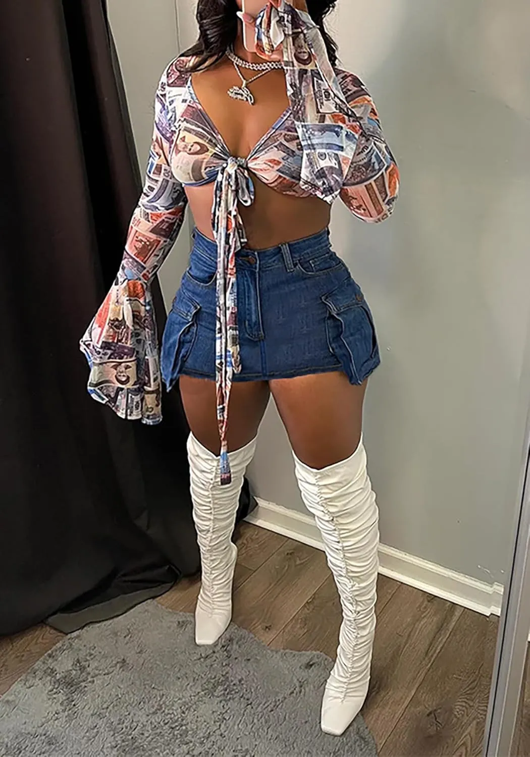 SHINFY Women's Mini Skirt Skorts High Waisted Y2K Pleated Skirts Denim Skort Jeans Shorts