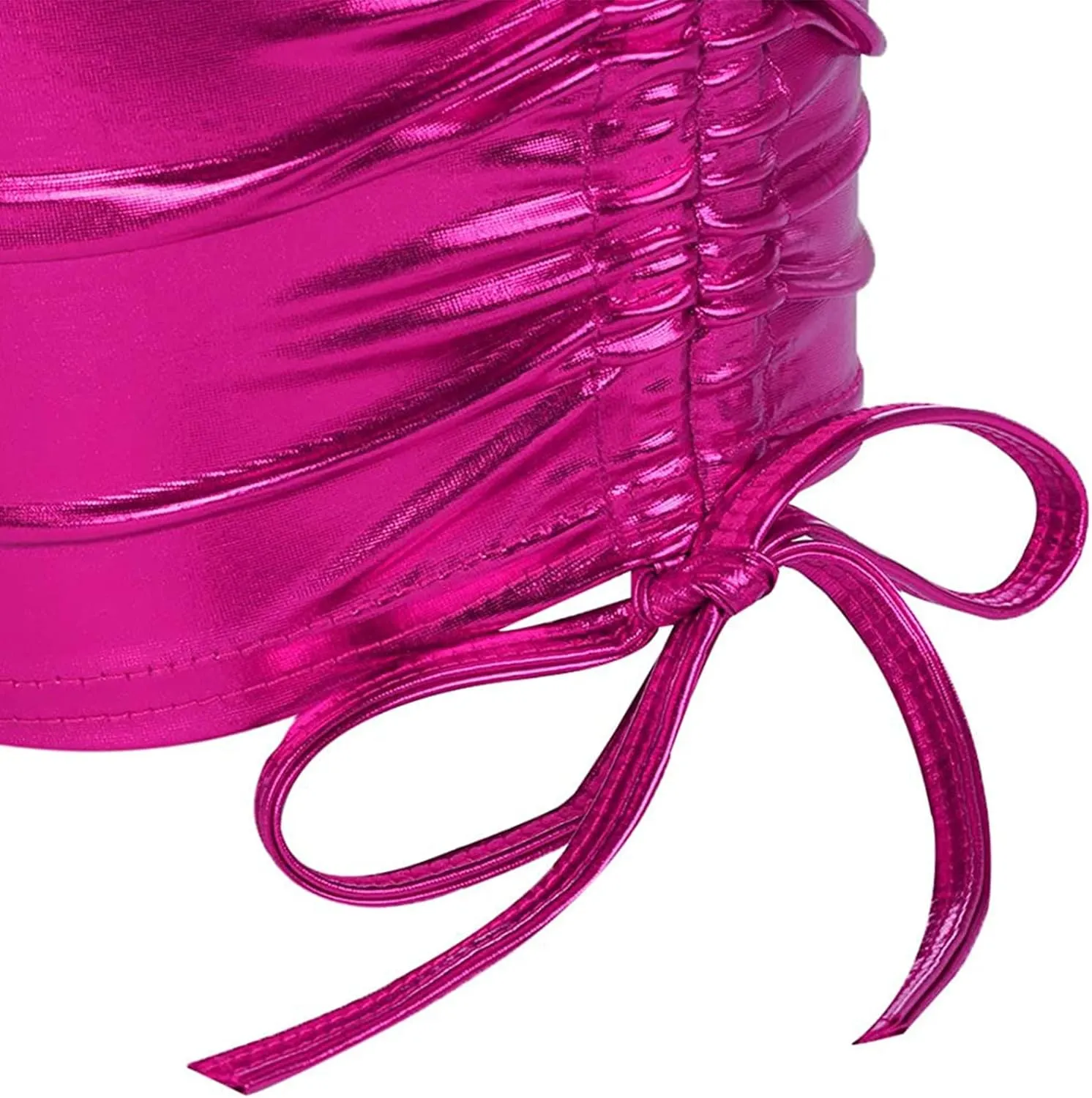 Shiny Metallic Skirt for Women Pleated Bodycon Mini Skirt Dance Clubwear
