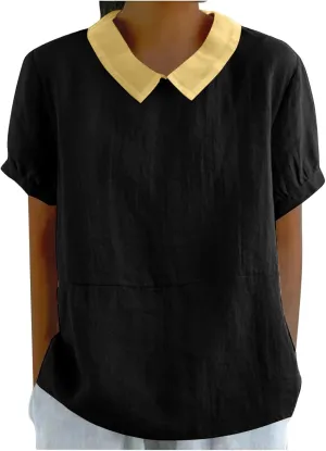 Shirts for Women Trendy Summer Cotton Linen Short Sleeve Tops Summer Casual Collared Work Blouse Tunic 2025