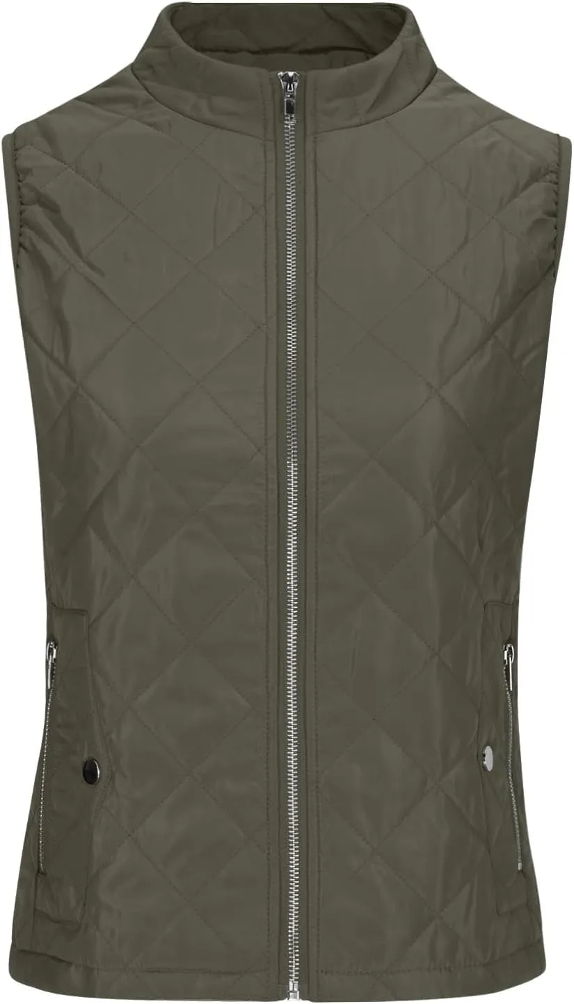 SHOPESSA Quilted Vests for Women Lightweight Stand Collar Down Coat Zip Up Women Padded Gilet with Pockets Thin Puffer Vest