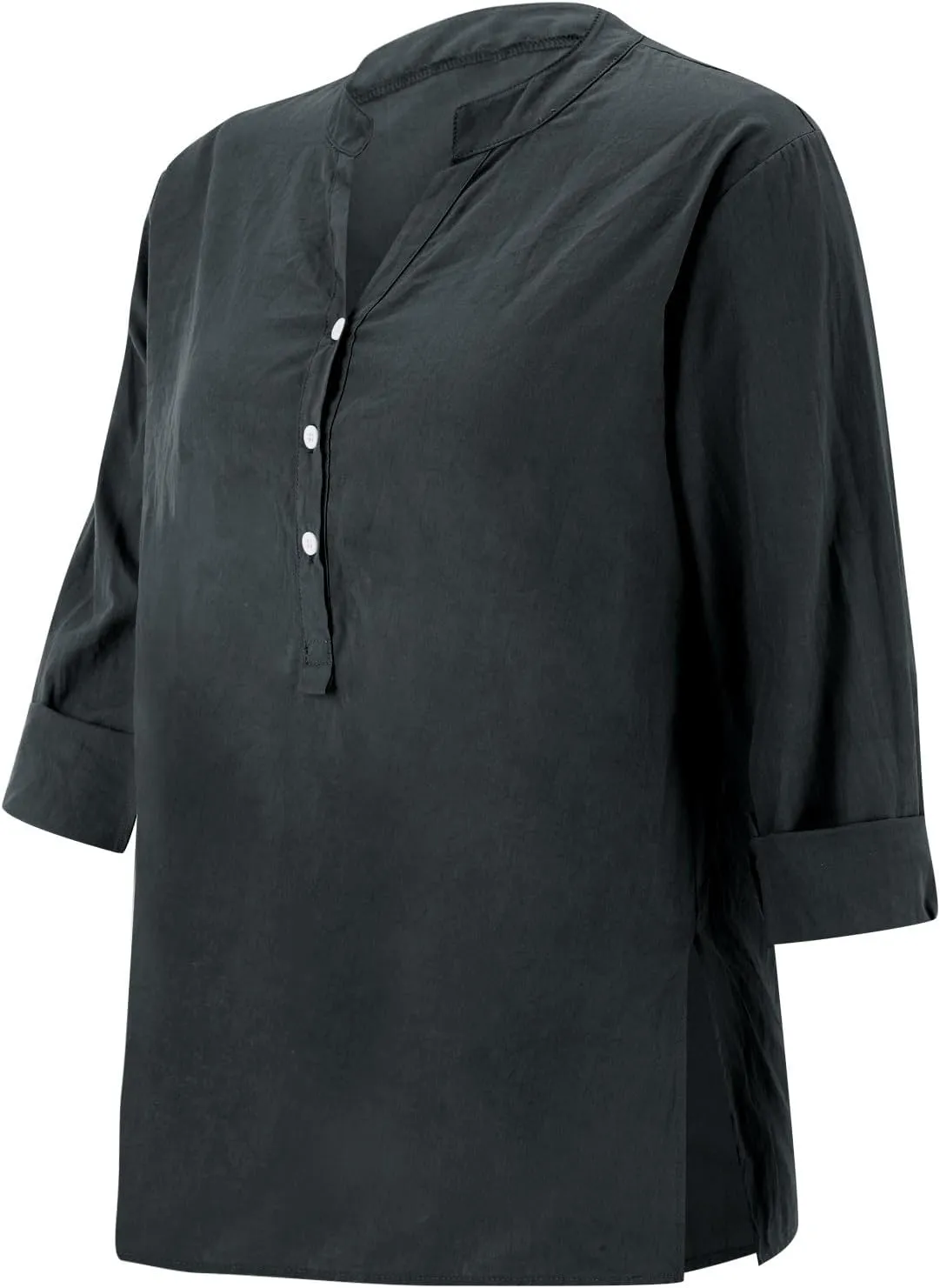 Side Slit Workout Tops for Women 2025 Trendy Cotton Linen Solid Color Shirts Short Sleeve V Neck Button Down Blouses