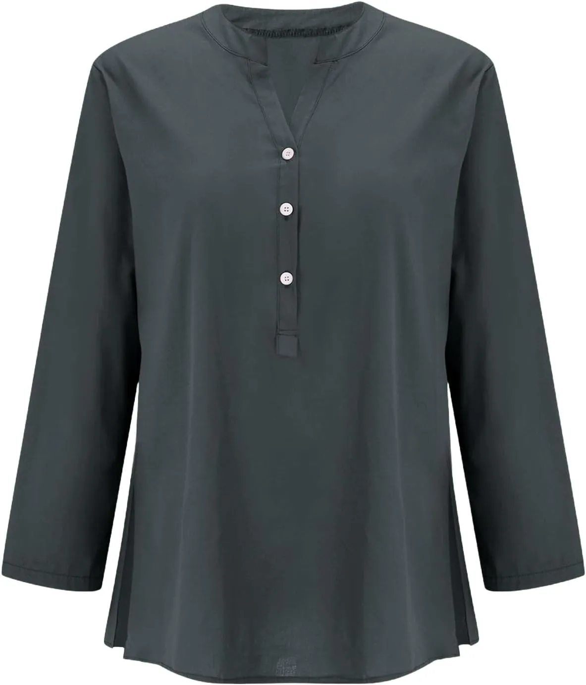 Side Slit Workout Tops for Women 2025 Trendy Cotton Linen Solid Color Shirts Short Sleeve V Neck Button Down Blouses