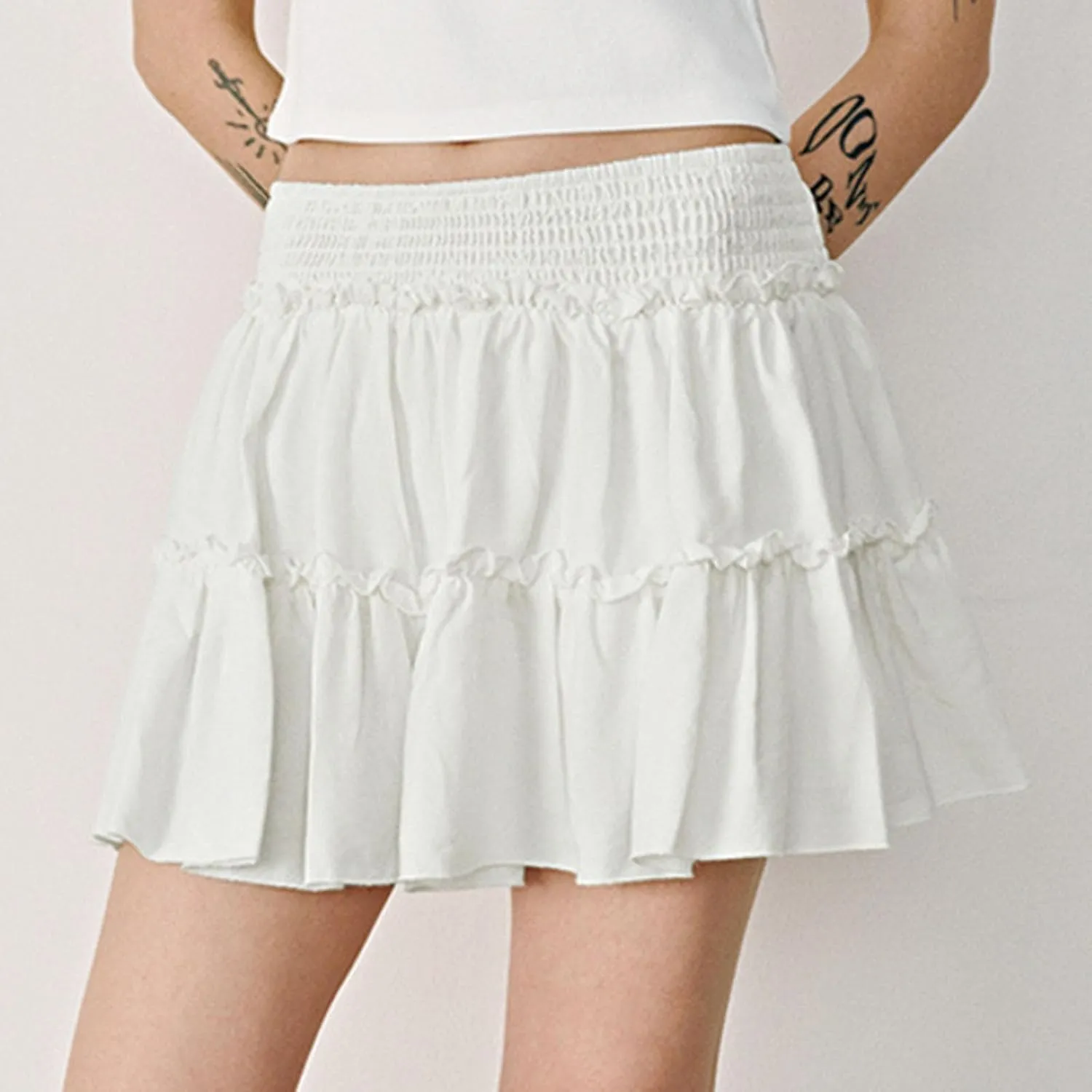 Skirts for Women Ruffle Layered Skirt Flowy High Waist Flared Hem Cute Skirts Summer Casual Mini Skirt with Inner Short