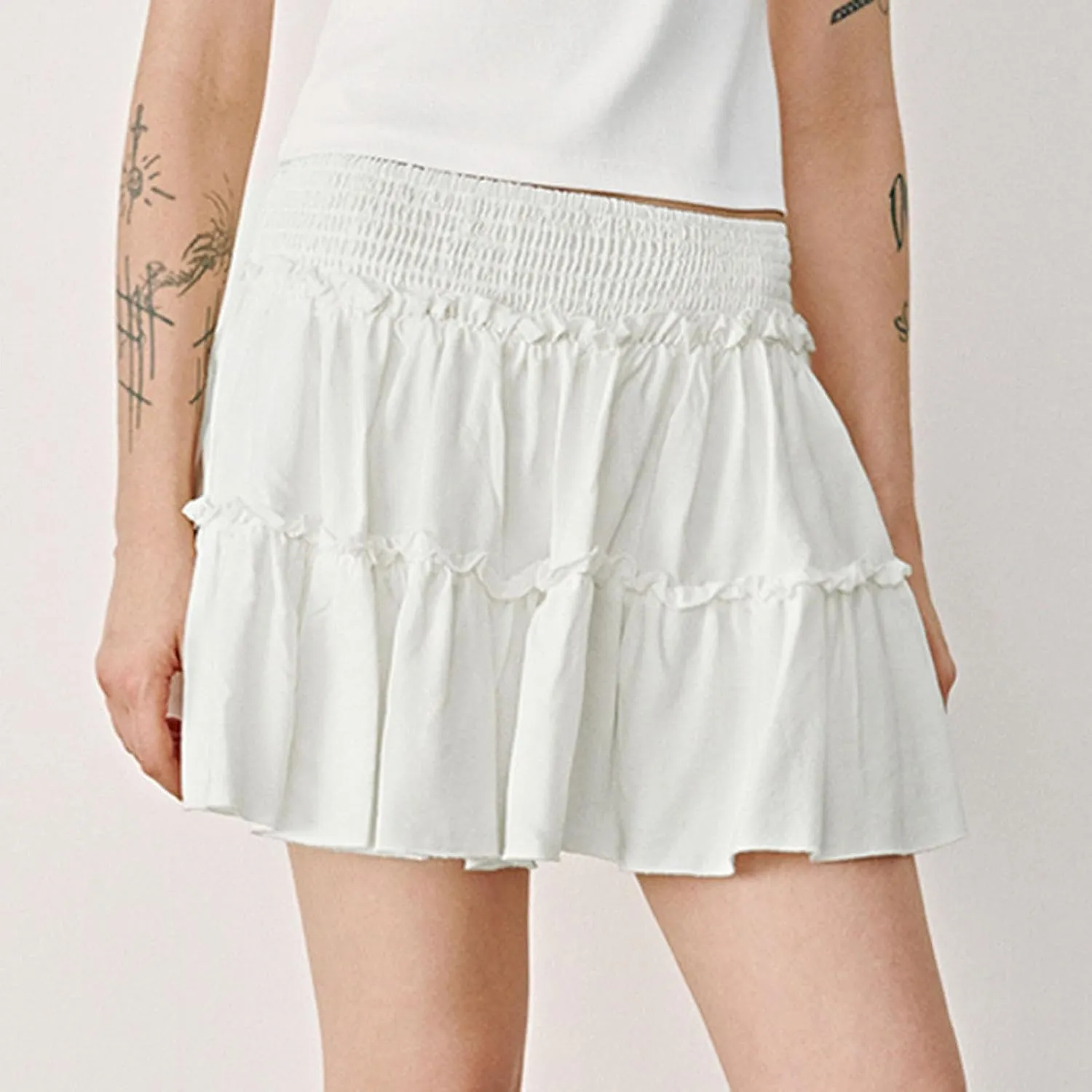 Skirts for Women Ruffle Layered Skirt Flowy High Waist Flared Hem Cute Skirts Summer Casual Mini Skirt with Inner Short