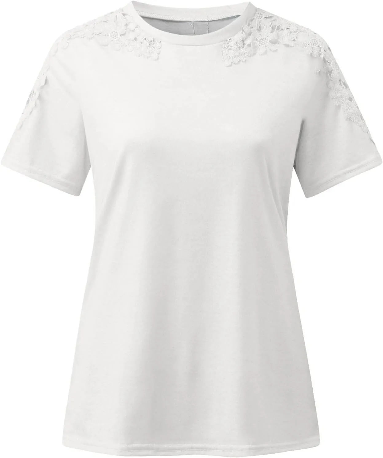 SMIDOW Boho Lace Crochet Short Sleeve Tops for Women Sexy Elegant Summer t Shirt Solid Dressy Casual Blouse Plus Size