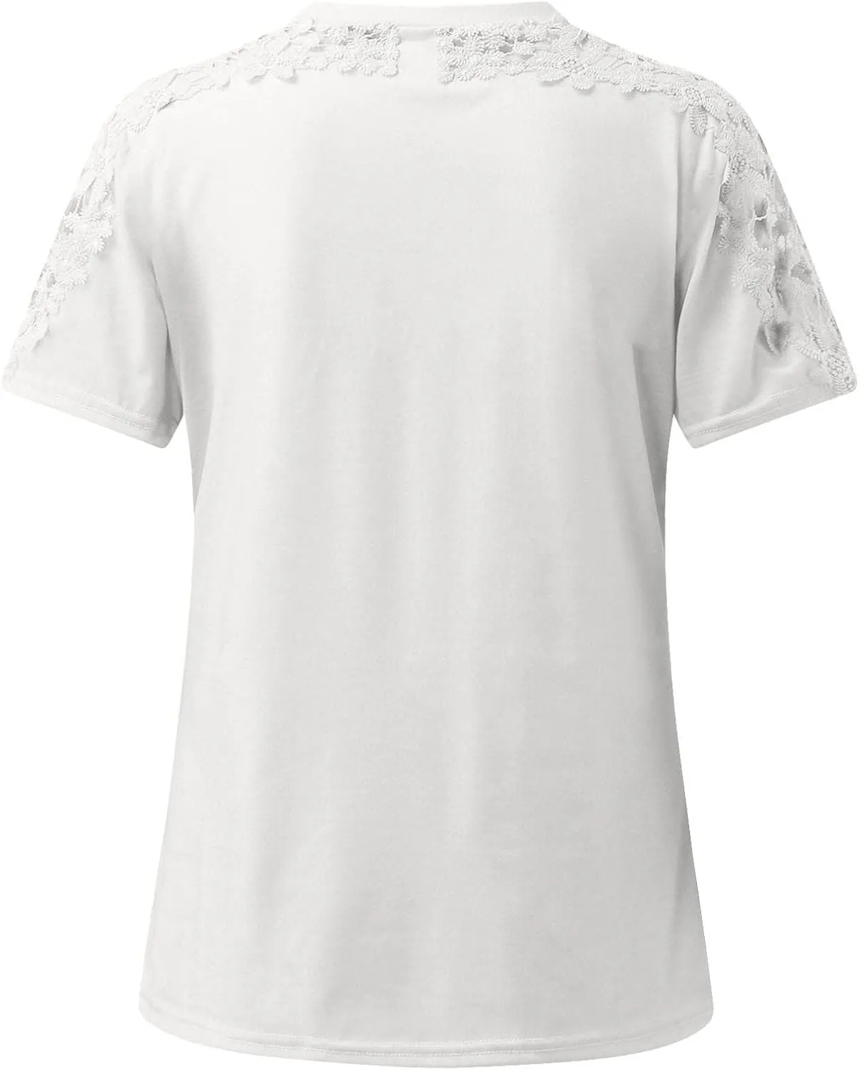 SMIDOW Boho Lace Crochet Short Sleeve Tops for Women Sexy Elegant Summer t Shirt Solid Dressy Casual Blouse Plus Size