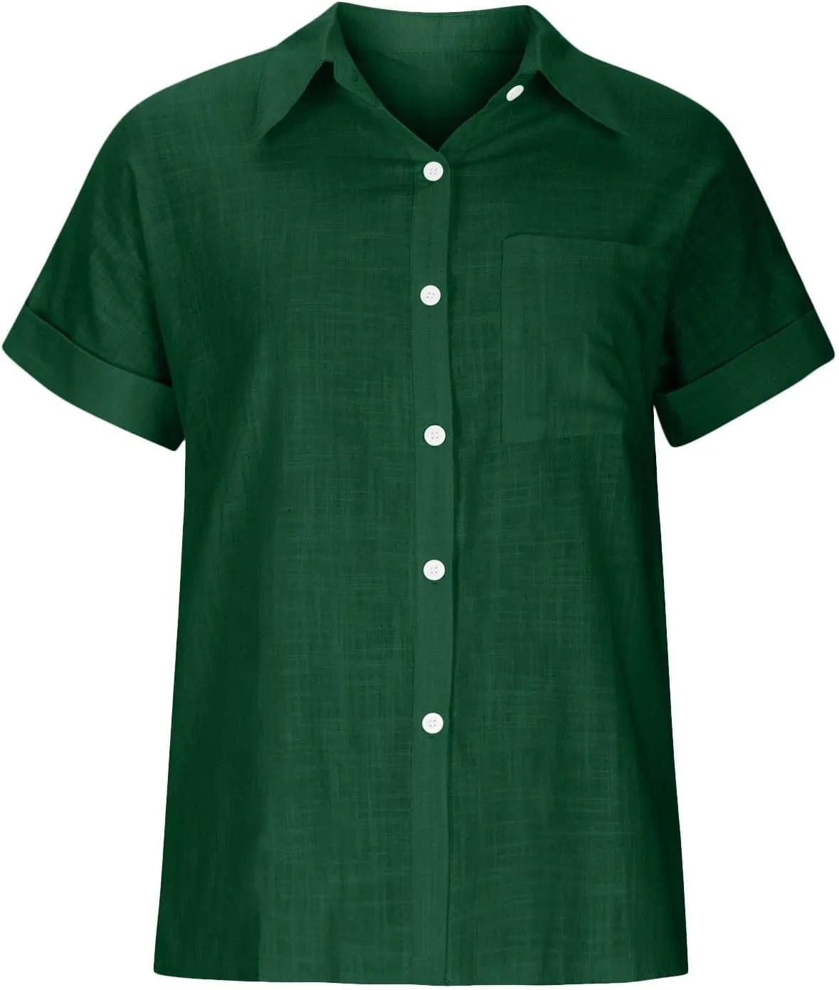 SMIDOW Shirts for Women Trendy Summer 2023 Button Down Linen Tops Plus Size Short Sleeve Collared t-Shirt Work Casual Blouse