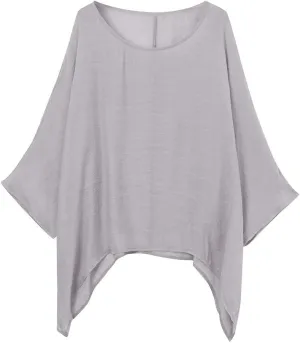 Summer Cotton Linen Blouse for Women,Irregular Hem Asymmetric Drop Shoulder Top Textured Solid Shirred Pleated Top